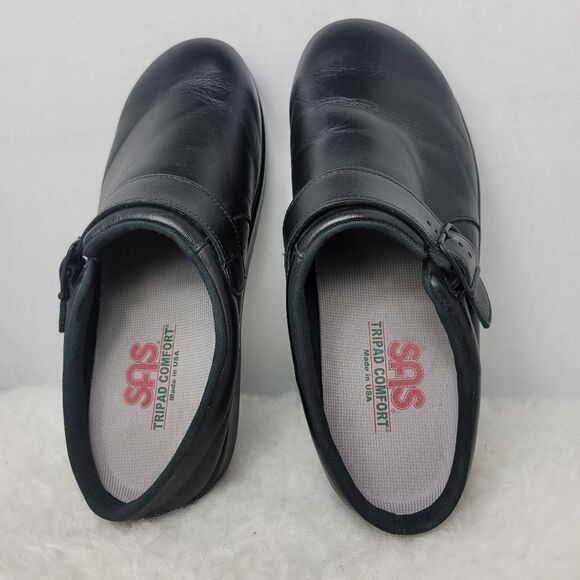 SAS Clog Slip On Black Leather Comfort USA Made Women's Shoes Size 9 - Picture 5 of 10